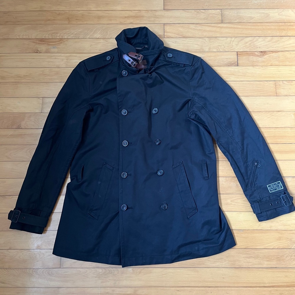 Diesel Only The Brave Mens Black Double Breasted Military Trench Coat Jacket